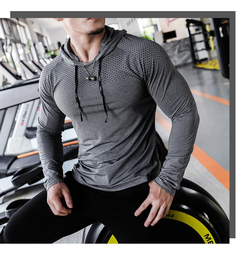 Men's Fitness Tracksuit Running Sport Hoodie Gym Hooded Outdoor Workout Athletic  Muscle Training Sweatshirt Top
