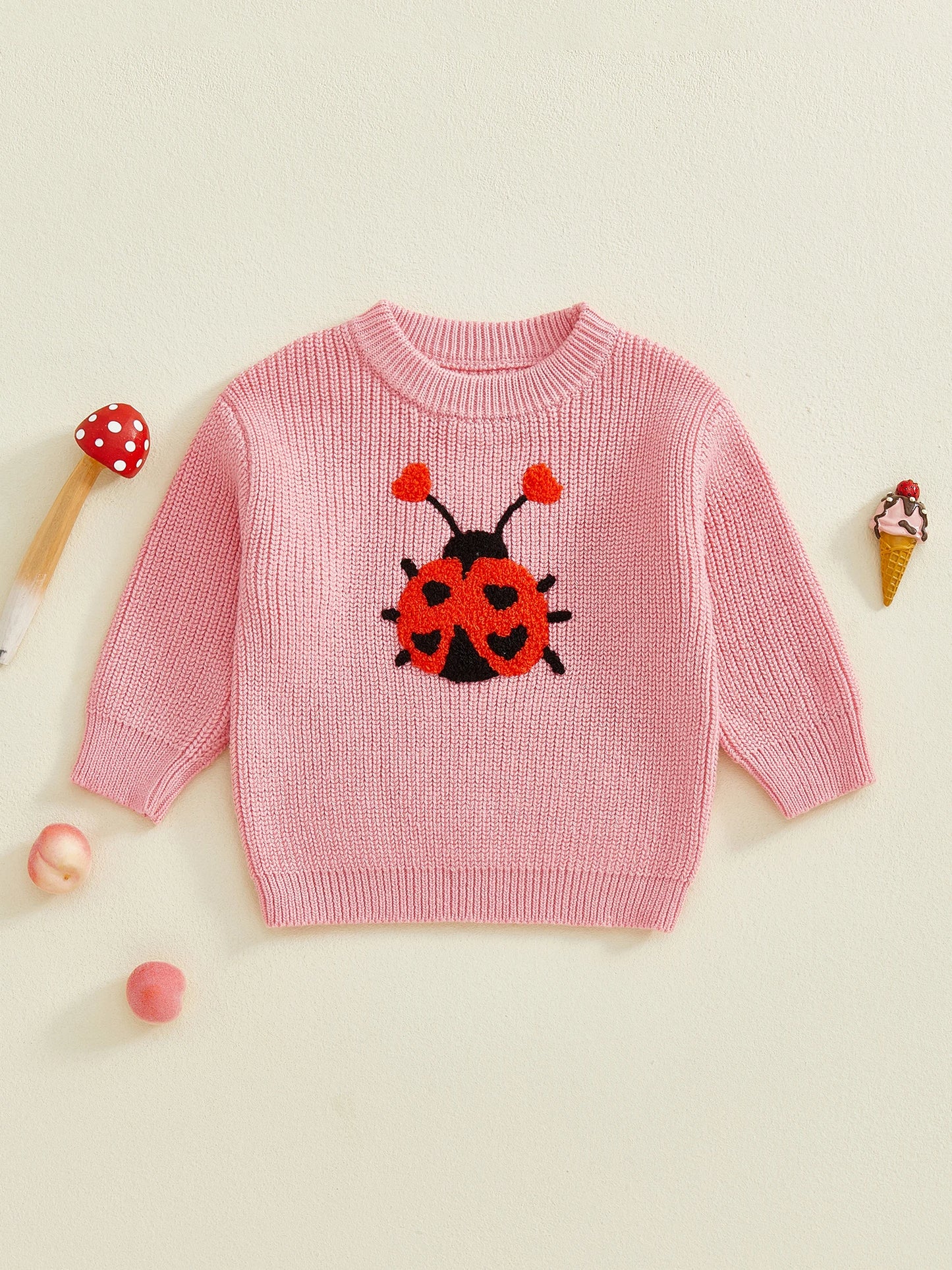 Baby & Toddler Knit Sweater - Ladybug Embroidery Pullover