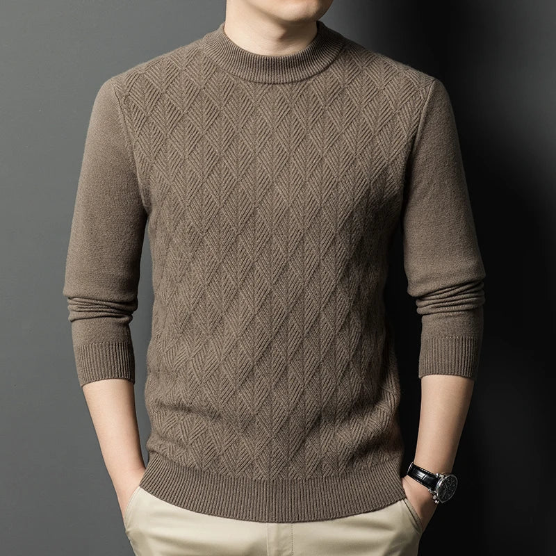 Men's Mock Neck Knitted Sweater - Slim Fit Thick Warm Pullover for Winter