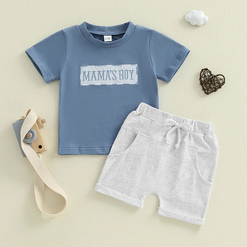 Casual Baby Boys Summer Clothes Set - Letter Embroidery T-Shirt & Shorts