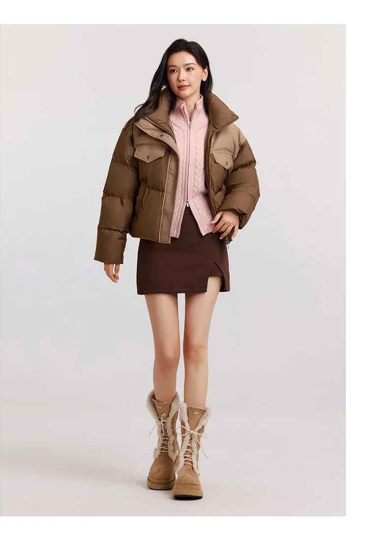 Down Jacket Women Waterproof Patchwork Oversize Stand Collar Winter Trendy Coat