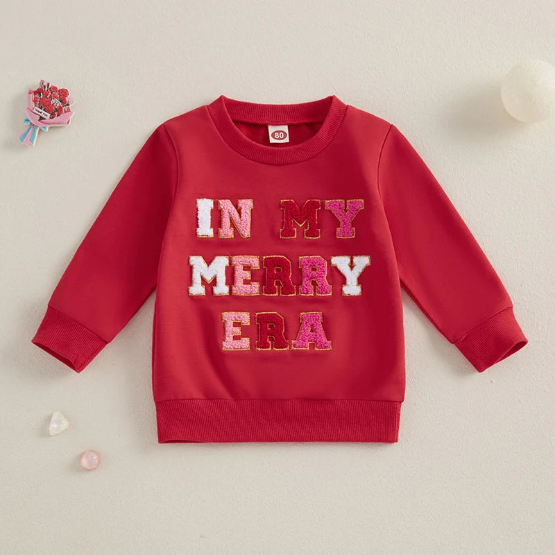 0-3Y Baby Girl Christmas Sweatshirt - Tie-Dye Print Letter Embroidery Long Sleeve Pullovers Top