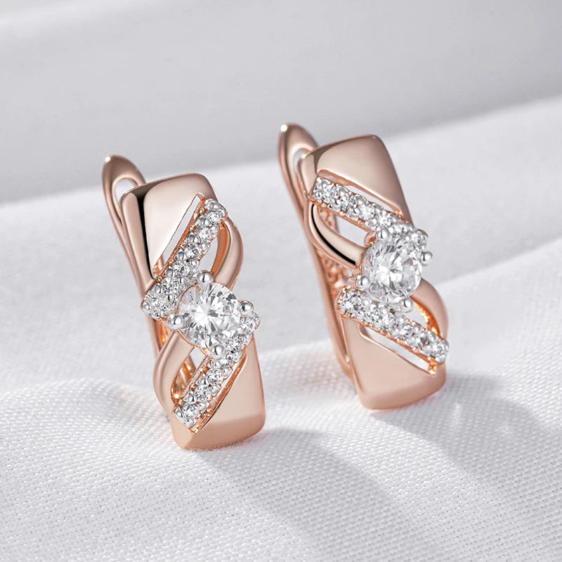 Natural Zircon Drop Earrings For Women Luxury 585 Rose Gold Silver Colour