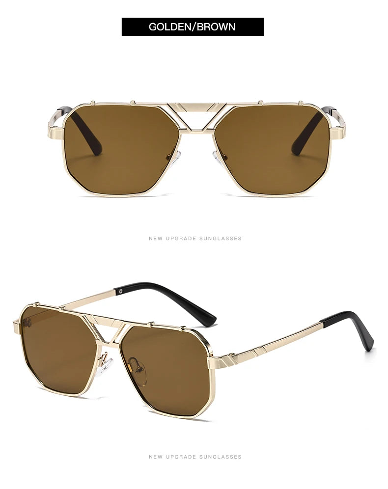 Unisex 1/2pcs Vintage Metal Double Bridges Square Sunglasses UV400