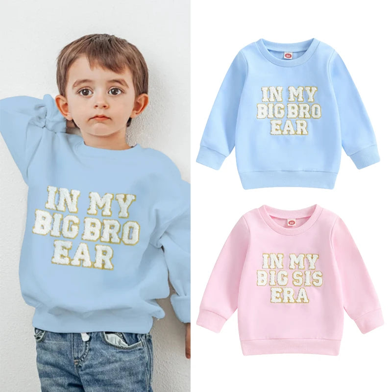 1-5Y Kids Girls Boys Sweatshirt - Long Sleeve Letter Embroidered Round Neck Casual Pullover Top