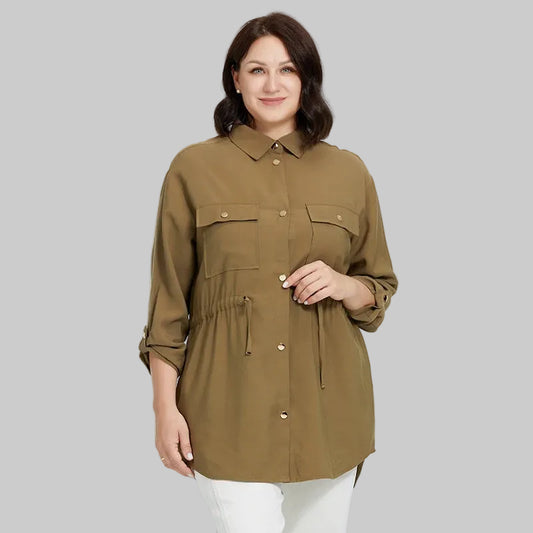 Women's Oversized Lapel Drawstring Windbreaker Trench Coat