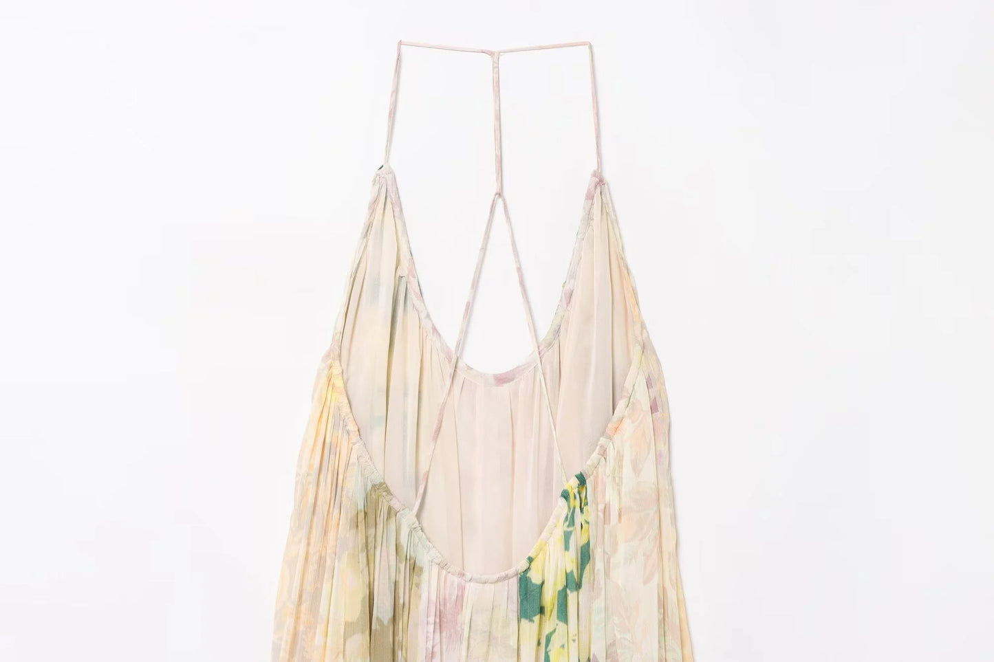 Women's Loose Hanging Neck Collar Backless Flower Print Strap Dress