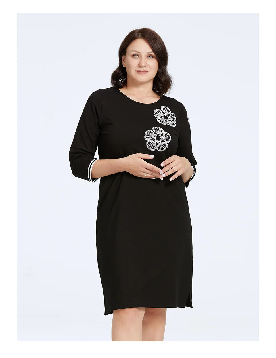 Women's Oversized Floral Embroidery A-Line Midi Dress – Long Sleeve