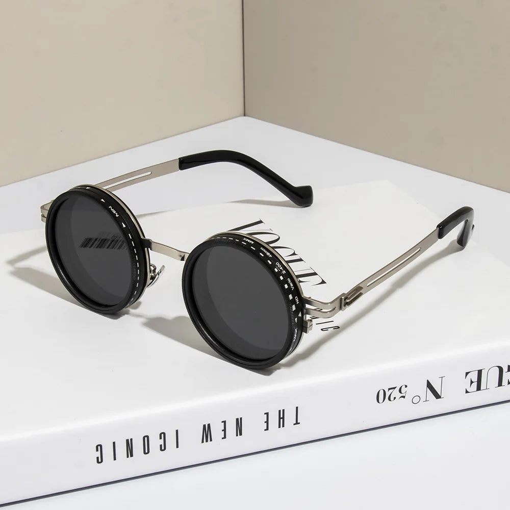 Polarized Round Sunglasses - ND9 Adjustable Dimming Retro Punk Fishing Eyewear UV400
