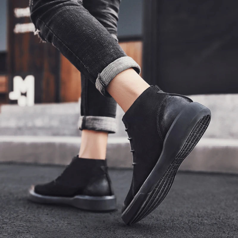 Men's Leather Ankle Boots - Lace-Up Work & Business Boots