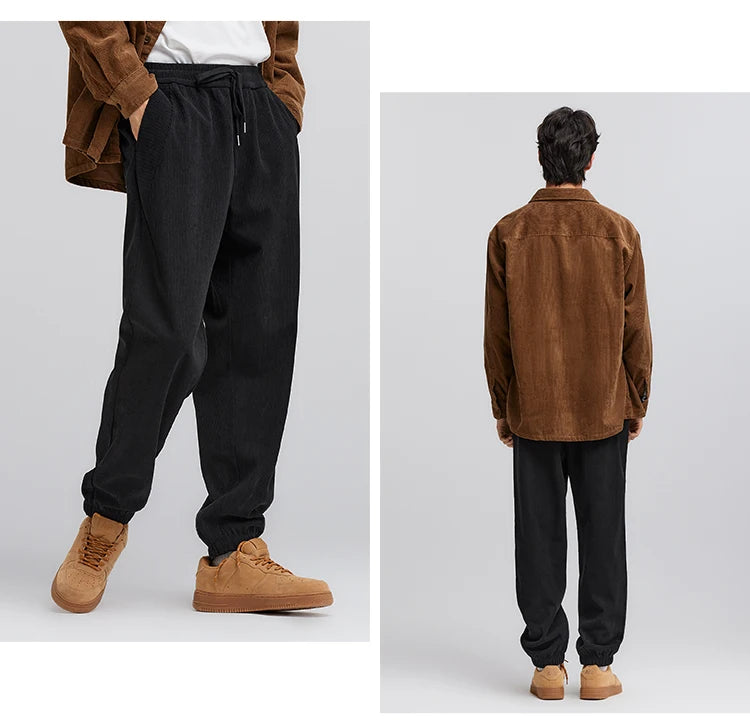 Men's Corduroy Jogger Pants - Loose Fit Textured Winter Streetwear Trousers