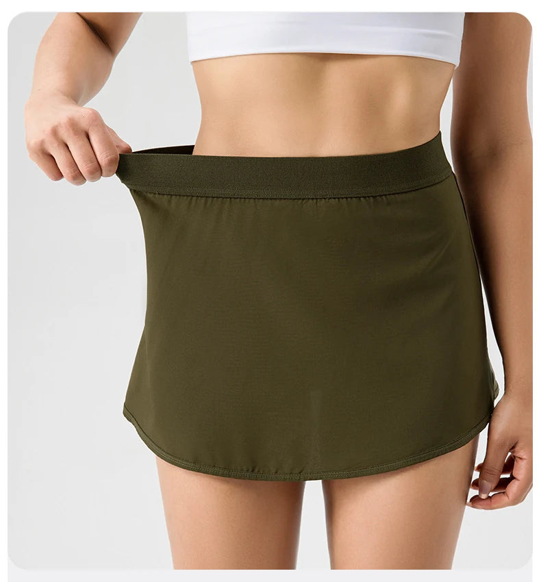 Women's Tennis Skirt Solid Color 2 In 1 Running Skirt Breathable Quick Dry Gym Yoga Short Workout Sportswear