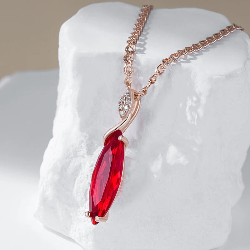 Women's  Oval Grey Crystal Pendant Necklace 585 Rose Gold Color With Natural Zircon