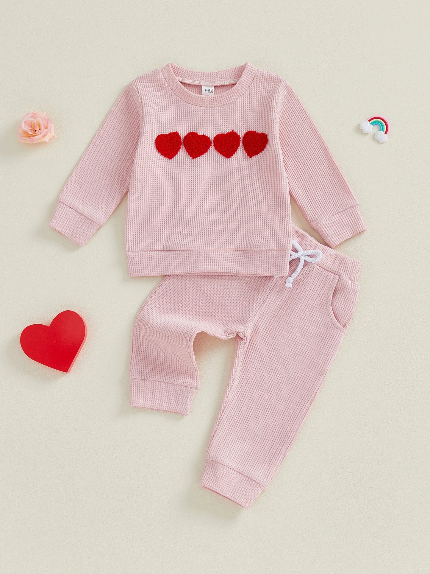 Toddler Baby Girls Valentine's Day Heart Print Long Sleeve Pullover and Pants Set
