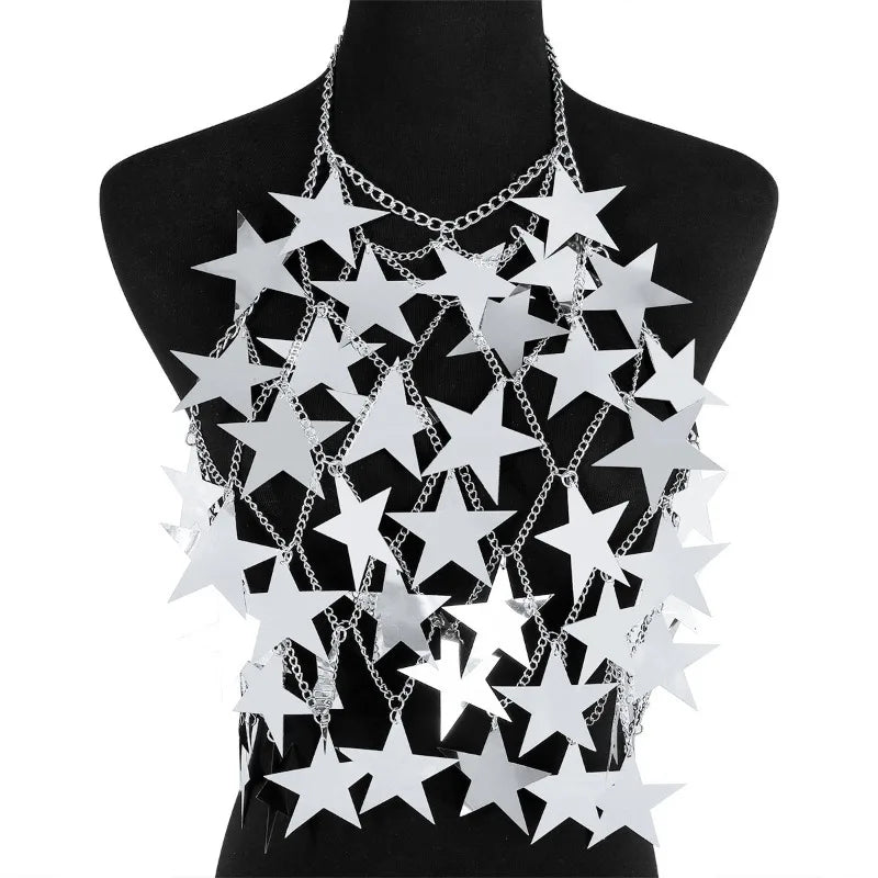 Women's Metal Stars Sequins Bikini Tank Top Women See Through Cover Up