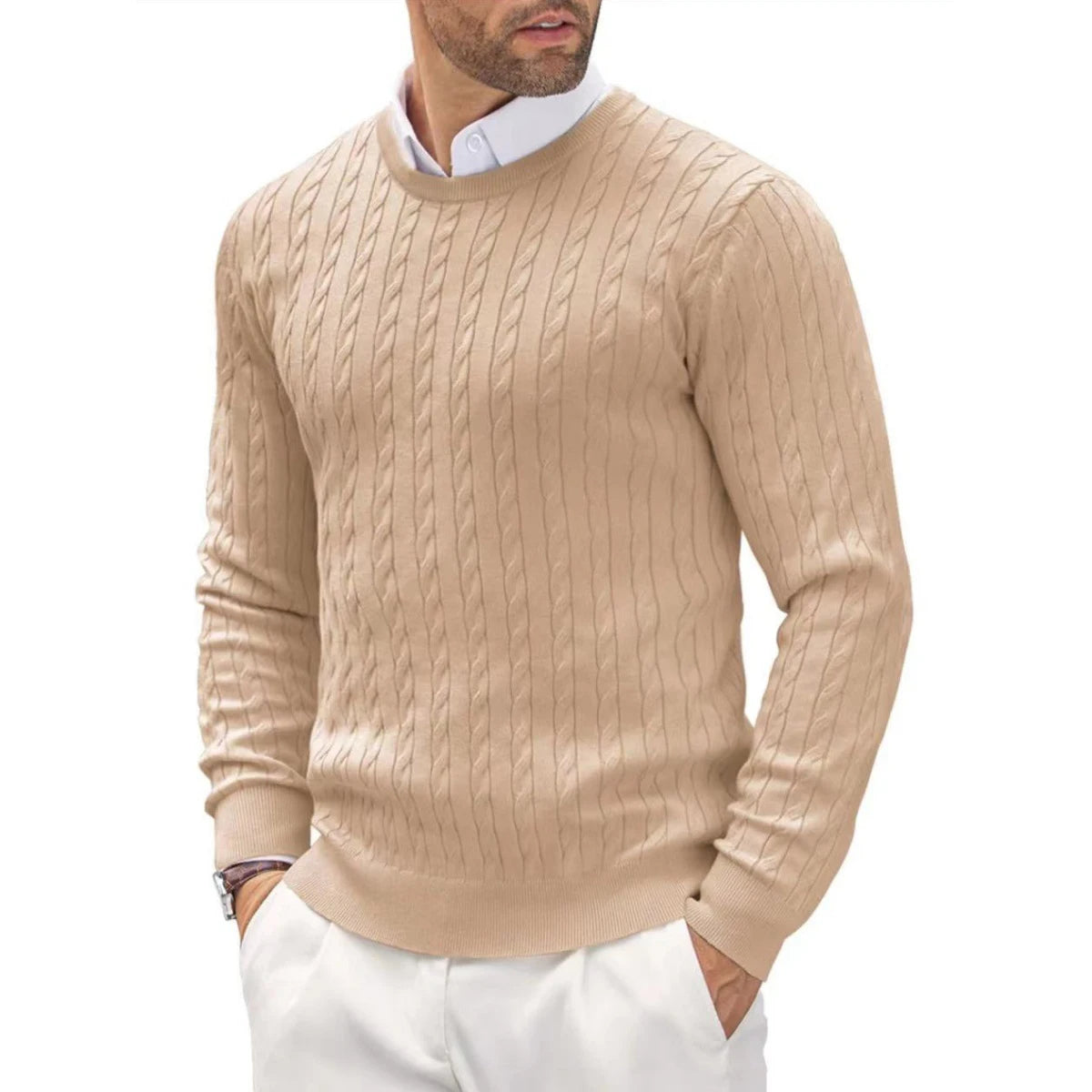 Men's Knitted Sweater - Slim Fit Long Sleeve Pullover