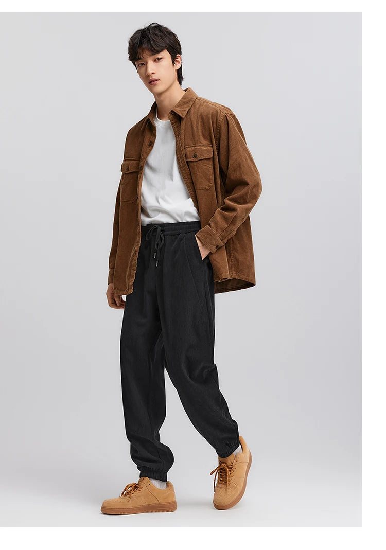 Men's Corduroy Jogger Pants - Loose Fit Textured Winter Streetwear Trousers