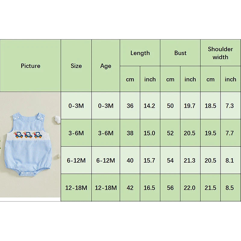 Baby Golf Cart Embroidery Tank Jumpsuit - Sleeveless Crewneck Romper (0-18M)