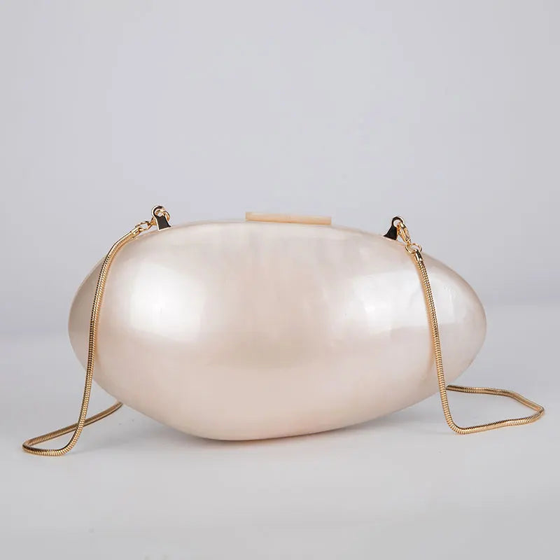 Women's Pearl Acrylic  Clutch Purse Mini Shell Chain Shoulder Crossbody Handbag