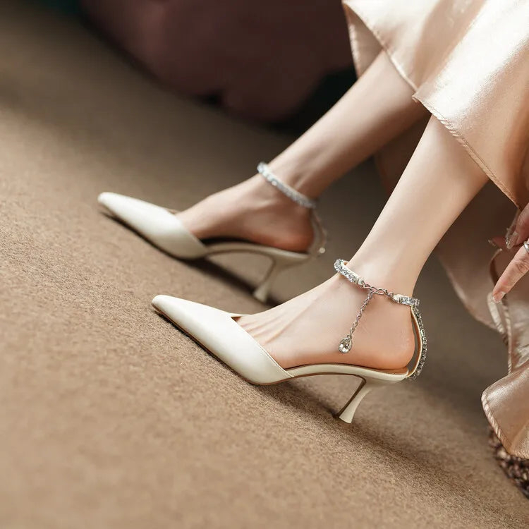 Women's Pointed Toe Rhinestone Wedding Sandals - Bowknot Pendant Pumps