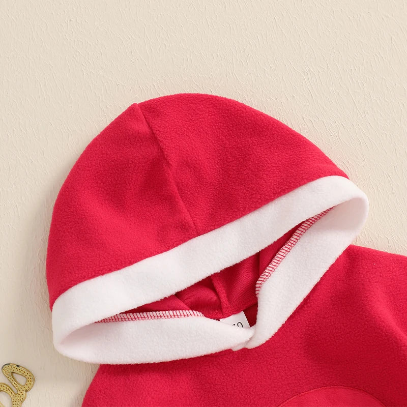 0-18M Baby Girls Boys Christmas Romper Santa Embroidery Long Sleeve Hooded Jumpsuits Newborn Playsuit