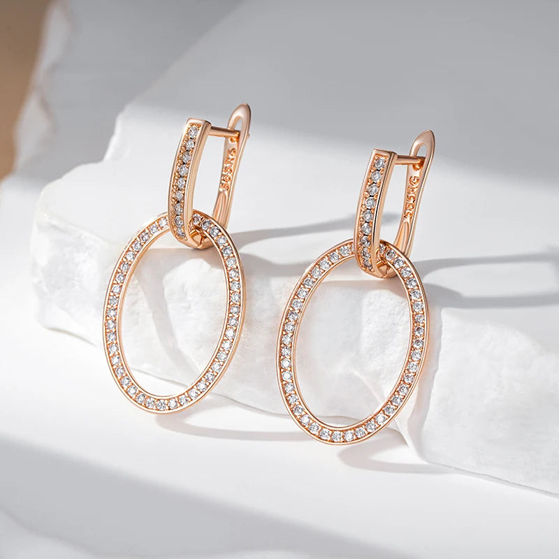 Women Natural Zircon Big Drop Earring  585 Rose Gold Colour