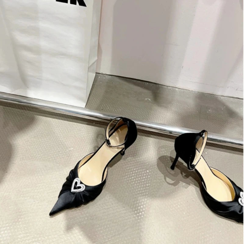 Women's Rhinestone Bowknot Satin Pointed Heel Sandals - Bridesmaid Party Shoes