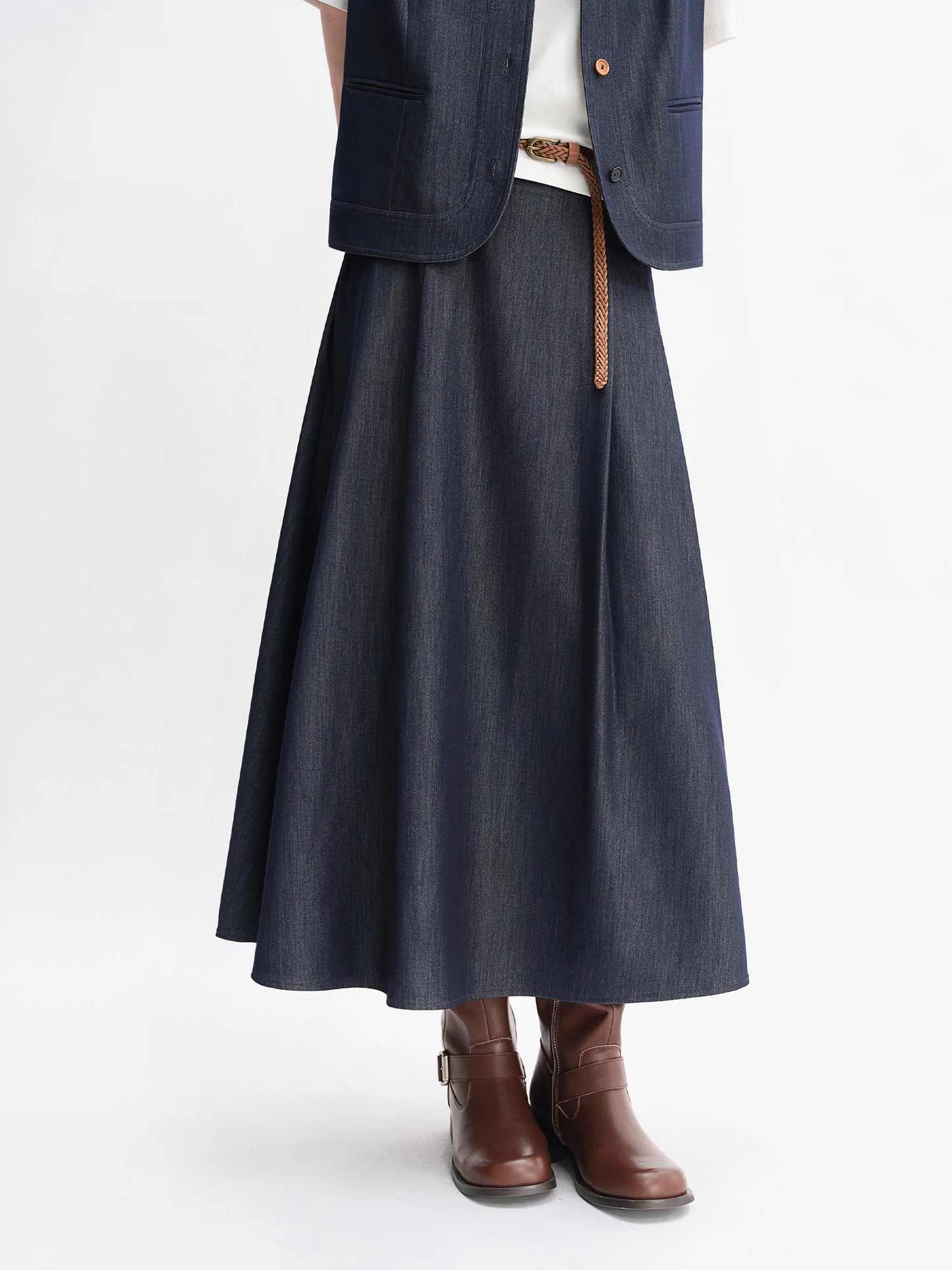 Women's Autumn Clothing Set - Long Sleeve Shirt & A-Line Skirt