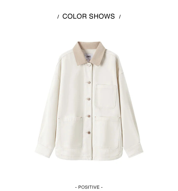Corduroy Denim Jacket - Women's Turn Collar Loose Casual Coat