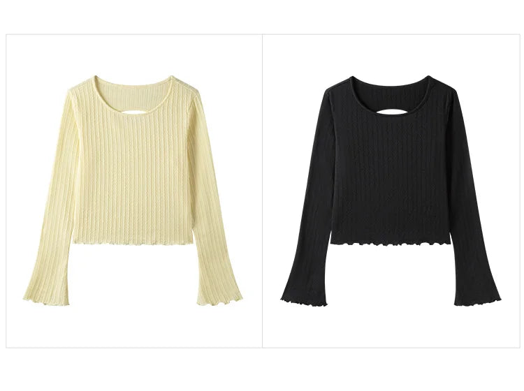 Hollow Out Base Layer Top - Slim Fit Lettuce Trim Undershirt