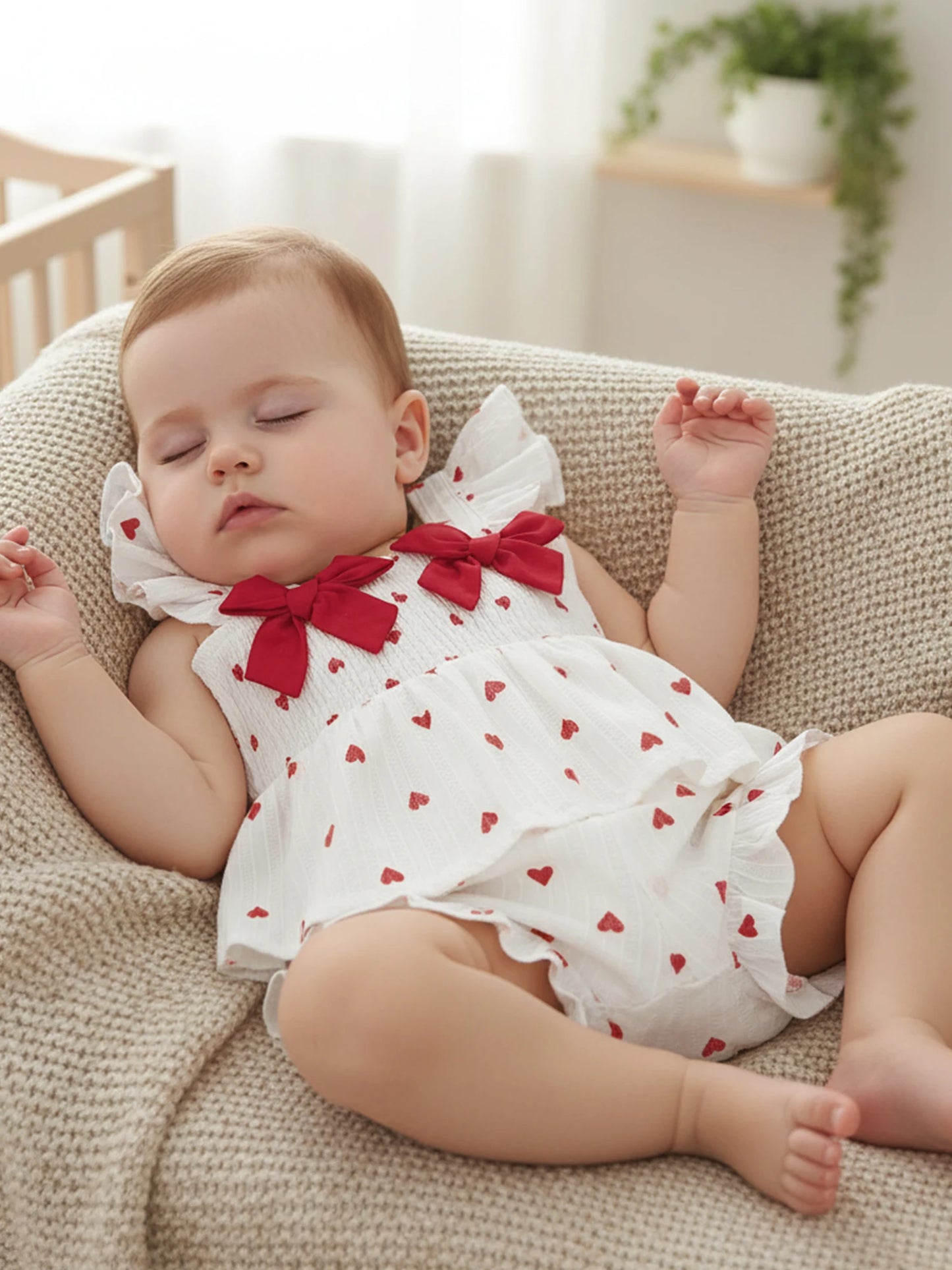 Toddler Girls Valentine's Day Ruffle Shoulder Strap Heart Print Top and Shorts Set