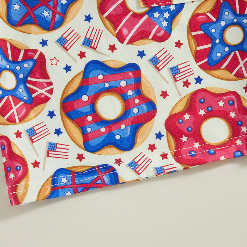 0-4Y Toddler Kids Boys T Shirt Short Sleeve Eagle/Donut/Bull/Fireworks Print Pullover Tops for Independence Day