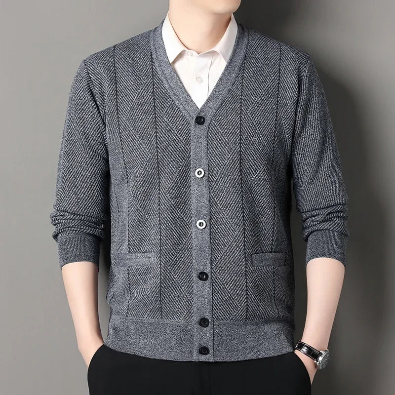 Winter Warm V-Neck Fleece Lined Knit Cardigan