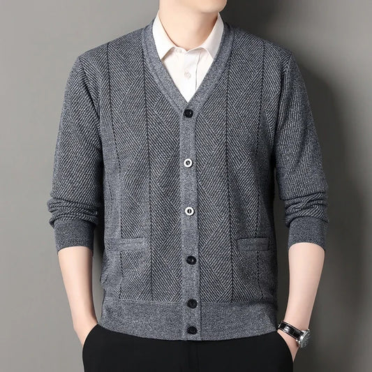 Winter Warm V-Neck Fleece Lined Knit Cardigan