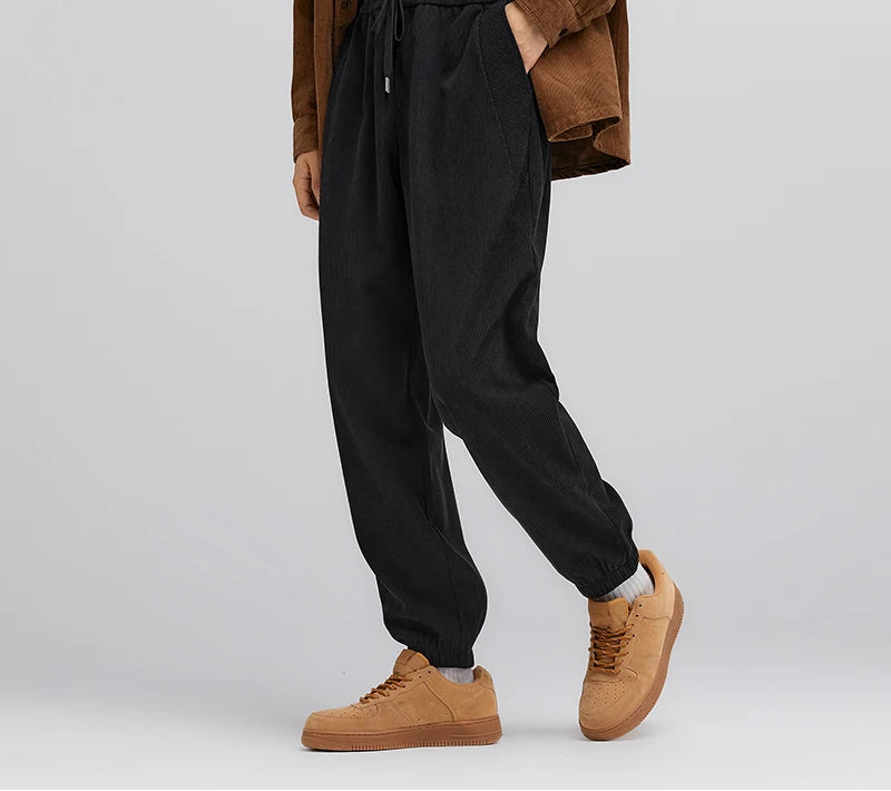 Men's Corduroy Jogger Pants - Loose Fit Textured Winter Streetwear Trousers