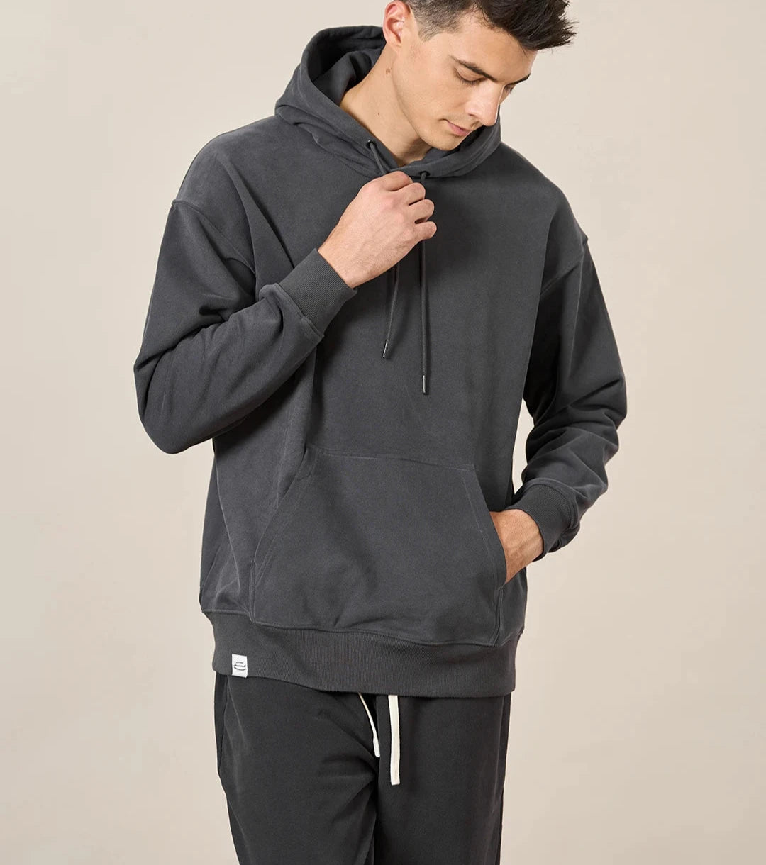 Men's Oversize 360g Fabric Washed Basic Pullover Sweatshirt Hoodie