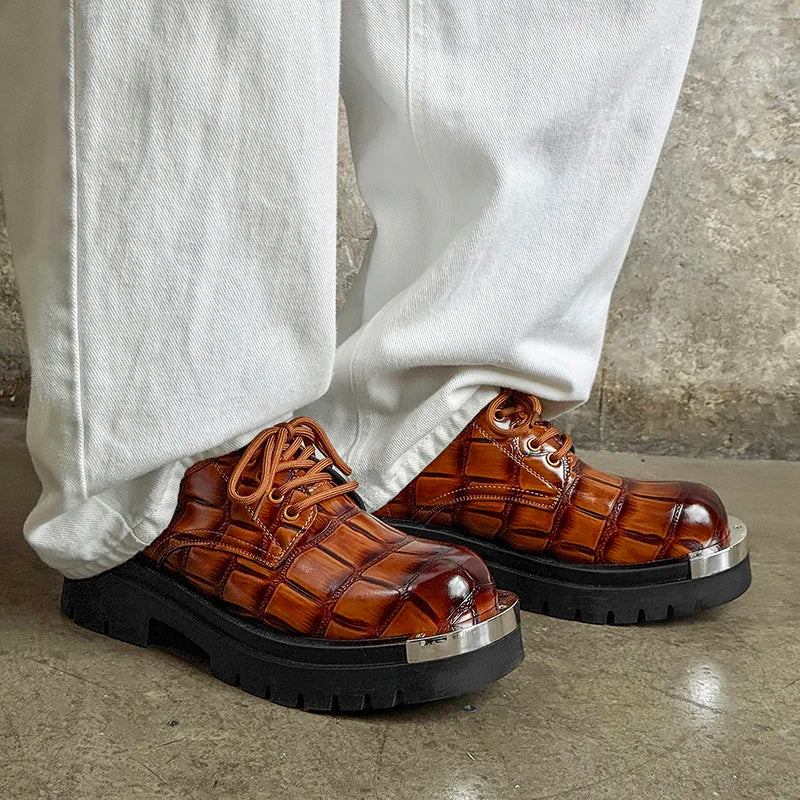 Men's Platform Derby Shoes - Genuine Leather British Style