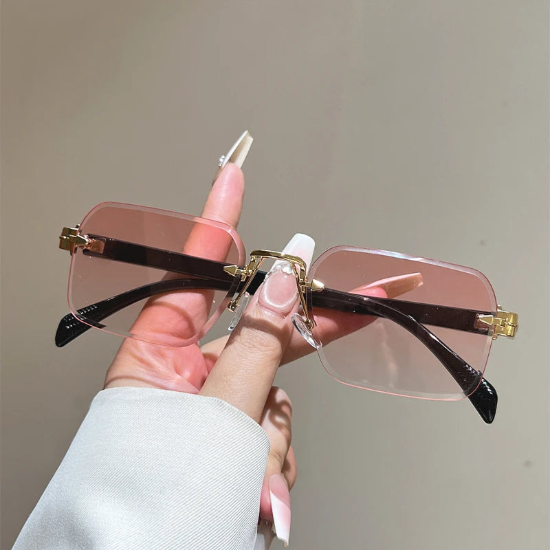 Vintage Rimless Square Sunglasses – Unisex Gradient Shades