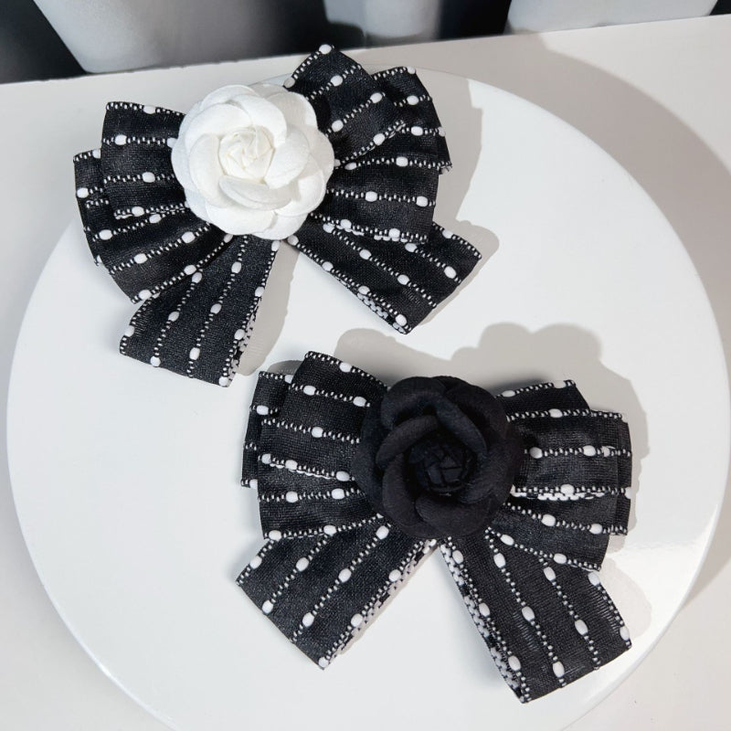 Fabric Art Bow Tie Camellia Flower Brooch - Women's College Style Shirt Necktie Fashion Accessory