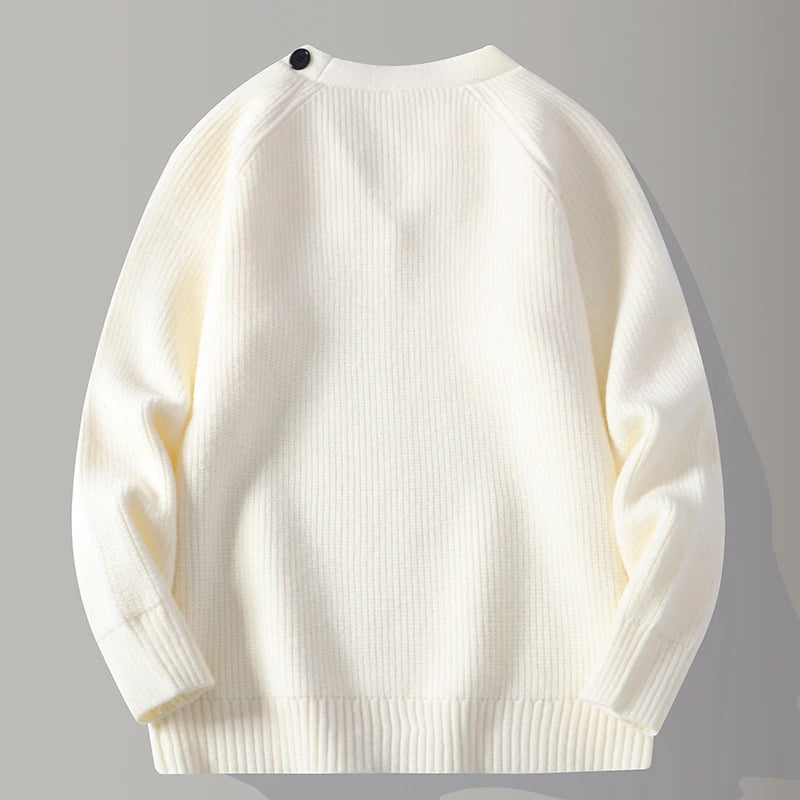 Men's Autumn V-Neck Knit Sweater - Solid Colour Casual Pullover