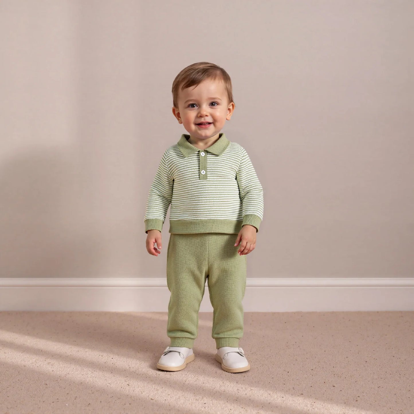 Baby Boys Striped Outfit Set - Long Sleeve Lapel Top with Pants (0-4Y)