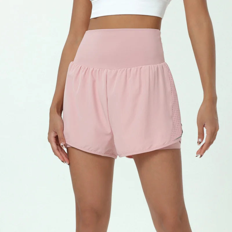 Women's High Waist 2 In 1 Running Breathable Quick Dry Pocket Fitness Gym Sportswear Shorts