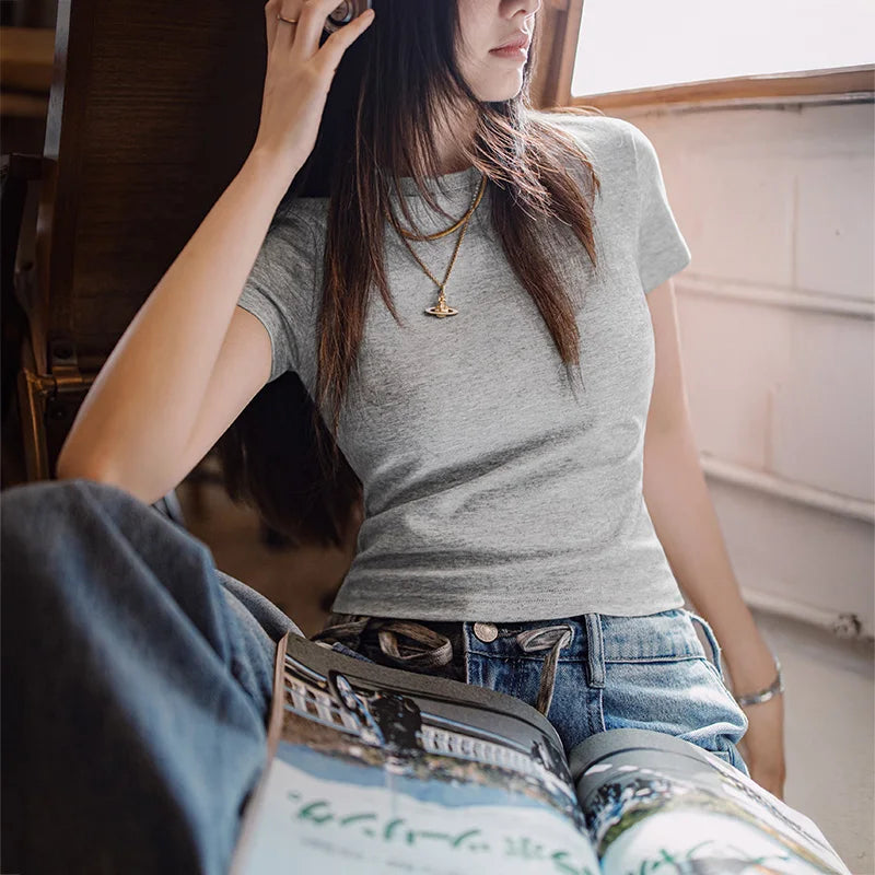 Women's Anti-Bacterial Basic T-Shirt - Slim Fit Summer Top