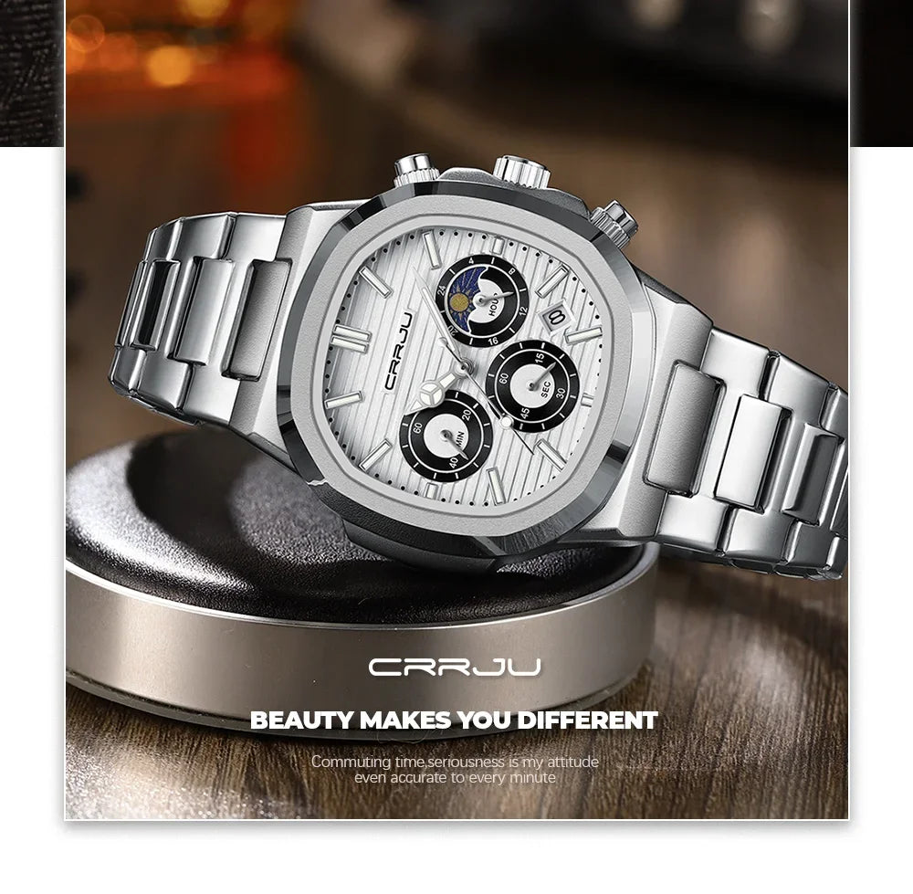 Men's Waterproof Pilot Chronograph Watch - Luminous Stainless Steel Timepiece
