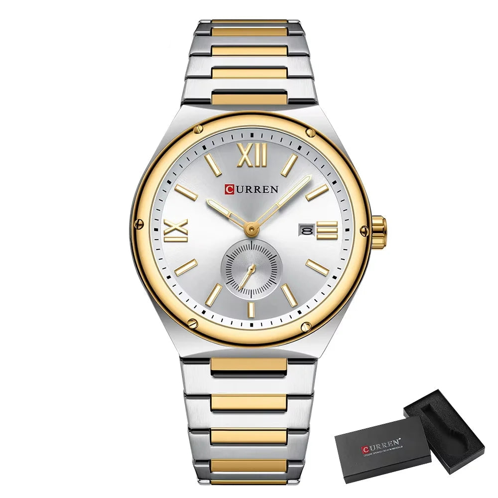 Premium Waterproof Business Watch - Luminous Date Display Stainless Steel Square Quartz