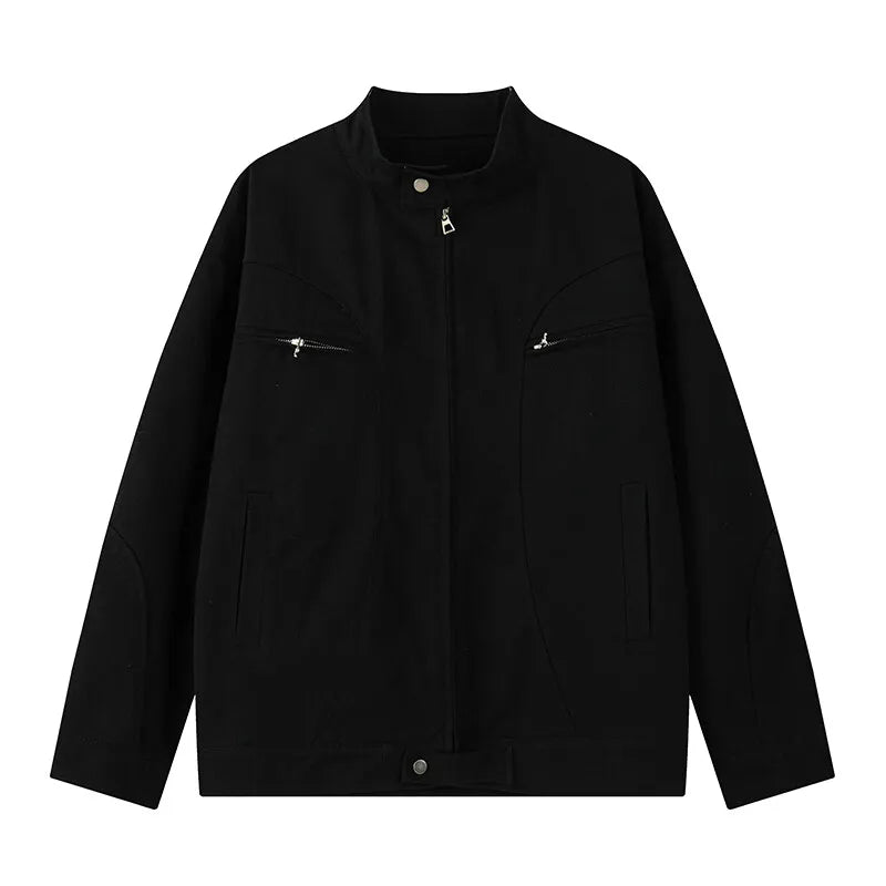 Men's High Street Patchwork Jacket - Cotton Stand Collar Loose Outerwear
