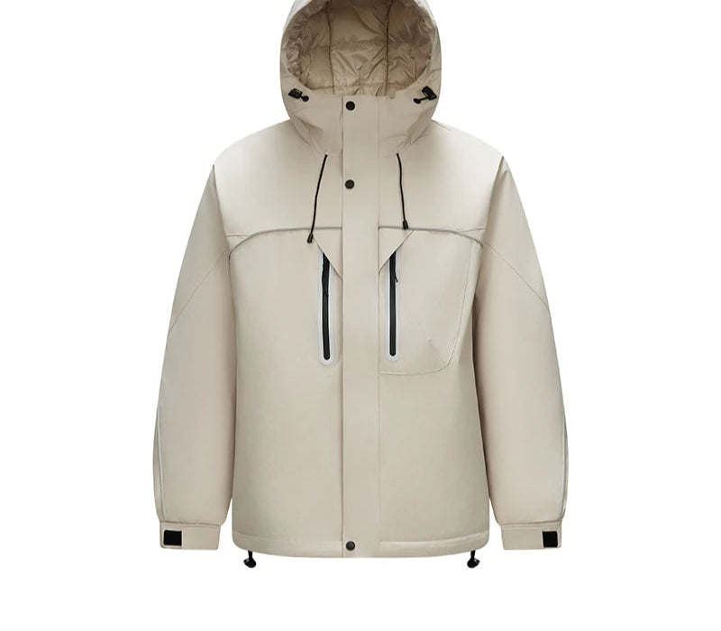 Down Jacket Men Textured Hooded Loose Fit Outdoor Style Coat Winter Sportswear