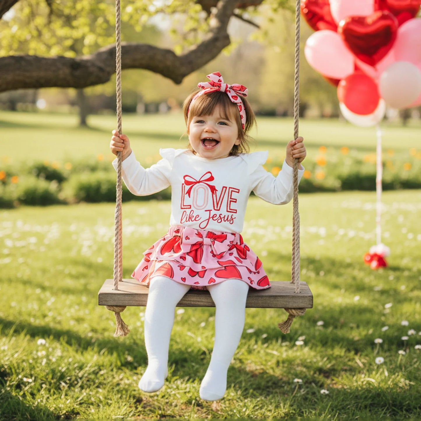 Baby Girls Valentine's Day Letter Embroidery Romper Heart Print Shorts and Hairband Set