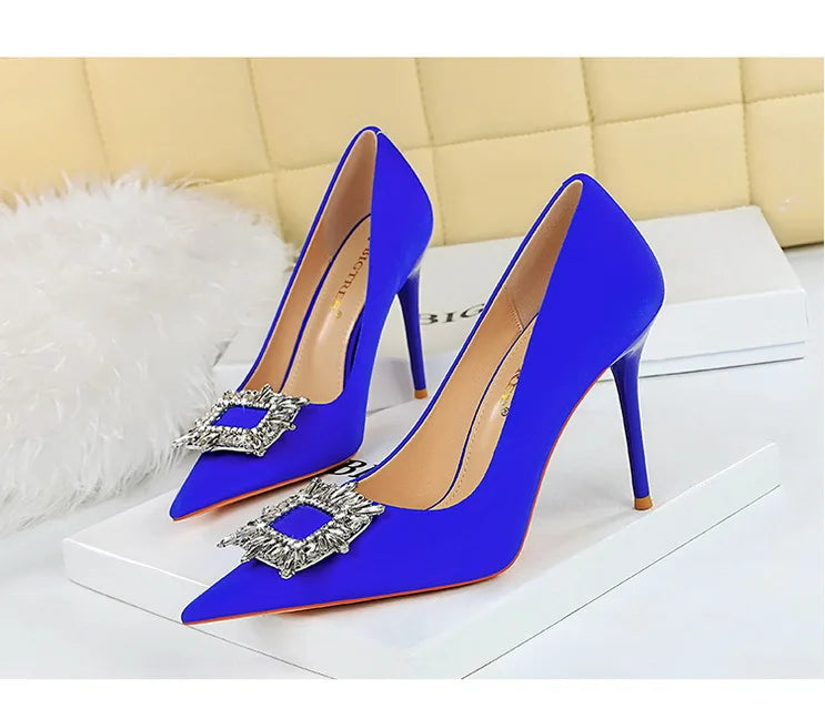 Women's Metal Rhinestone High Heels Silks Satins  Stilettos