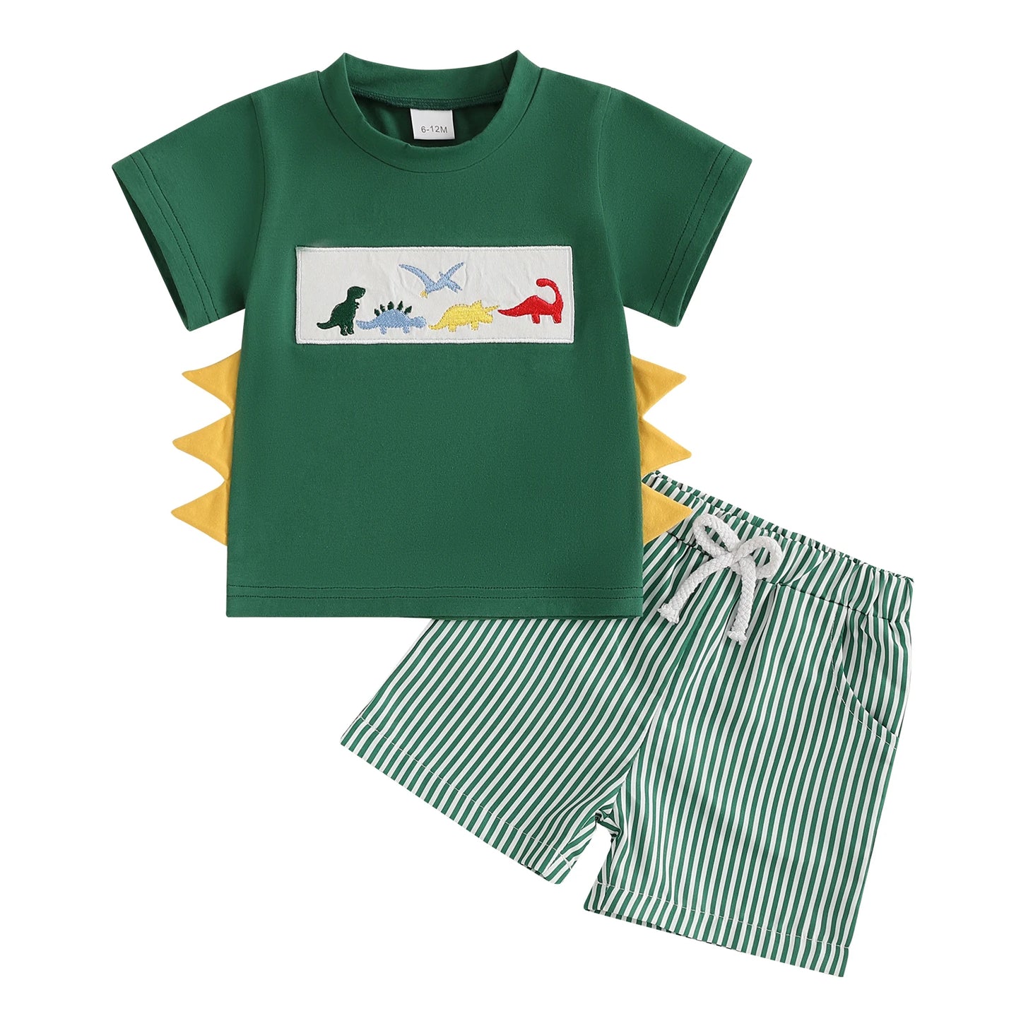 Baby Boys' Casual Outfit Set - Animal Embroidery Short Sleeve T-Shirt & Striped Shorts 2pcs